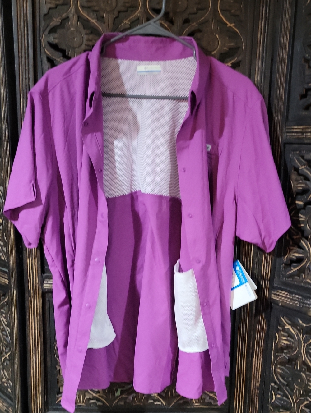 Columbia Short Sleeve Button Front Shirt - Bright Purple - Picture 4 of 7